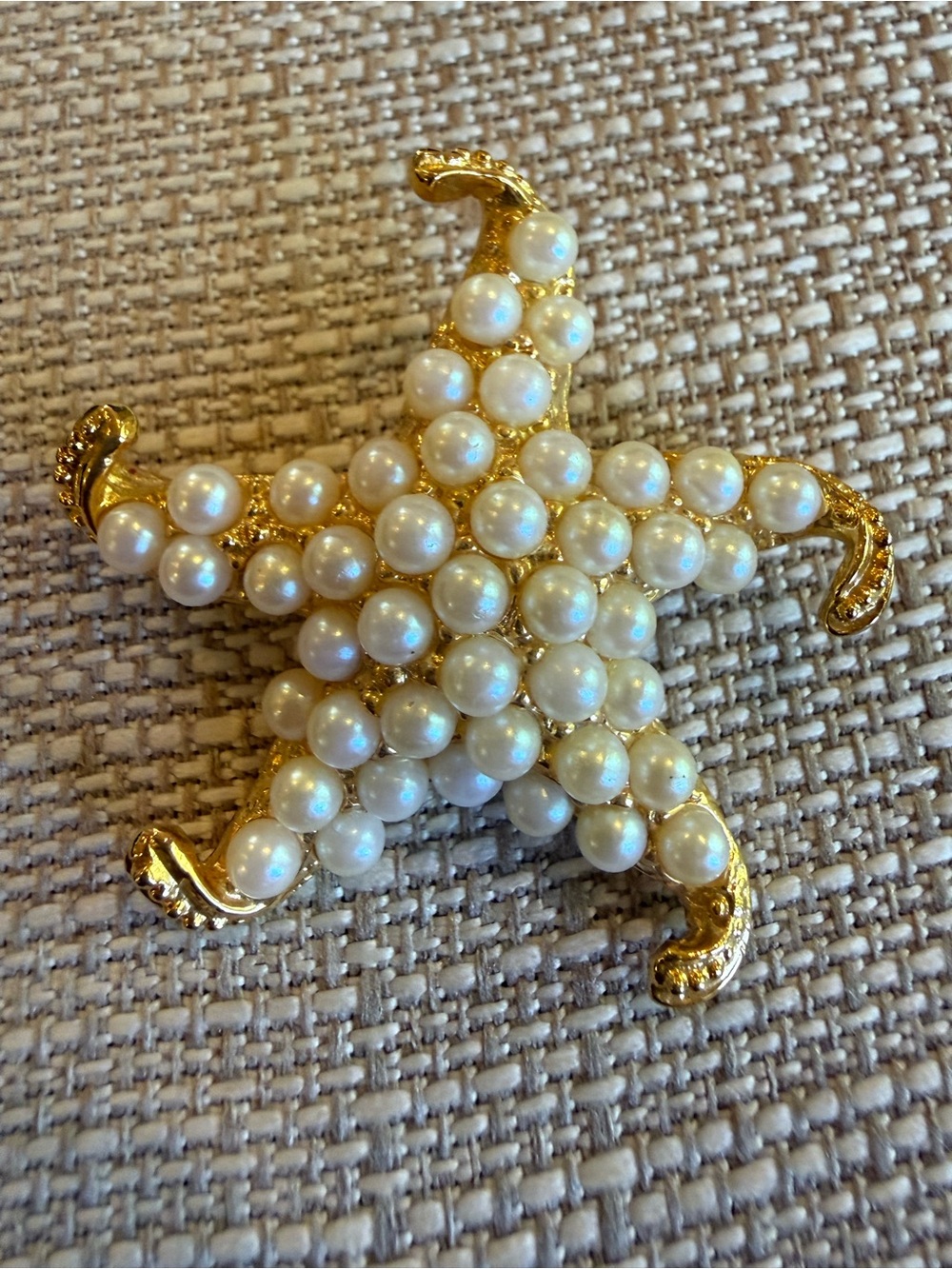 Vintage Gold Tone Faux Pearl Starfish Brooch Pin